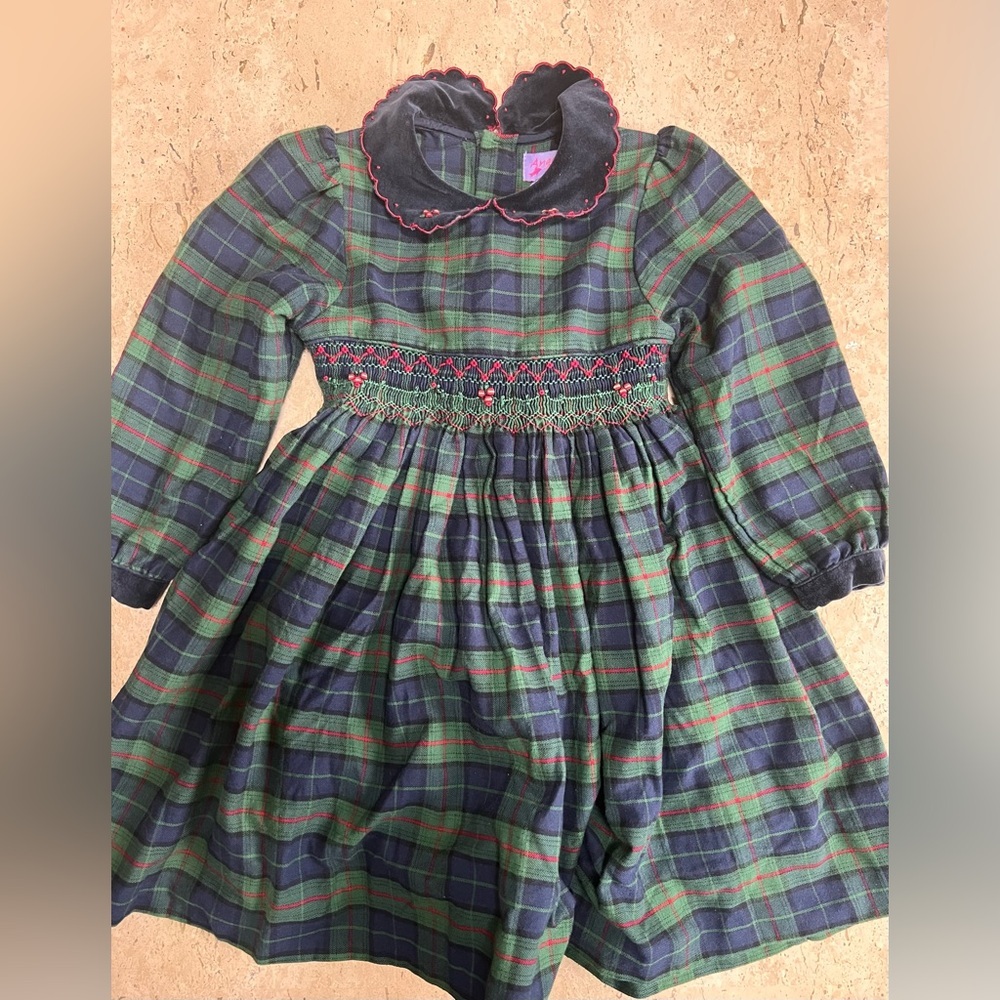Vintage Angel Fish Velvet Collared Flannel Dress Girls Size Small